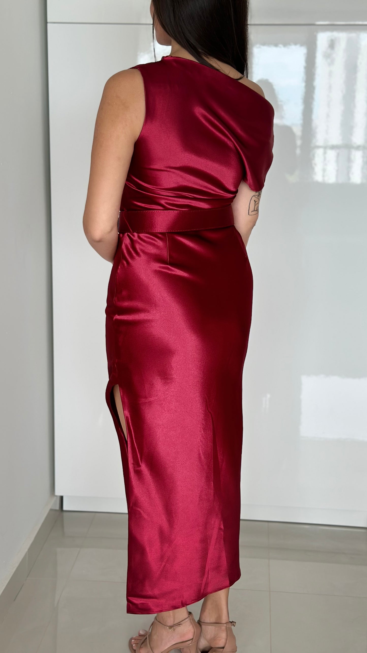 Wine Satin Midi