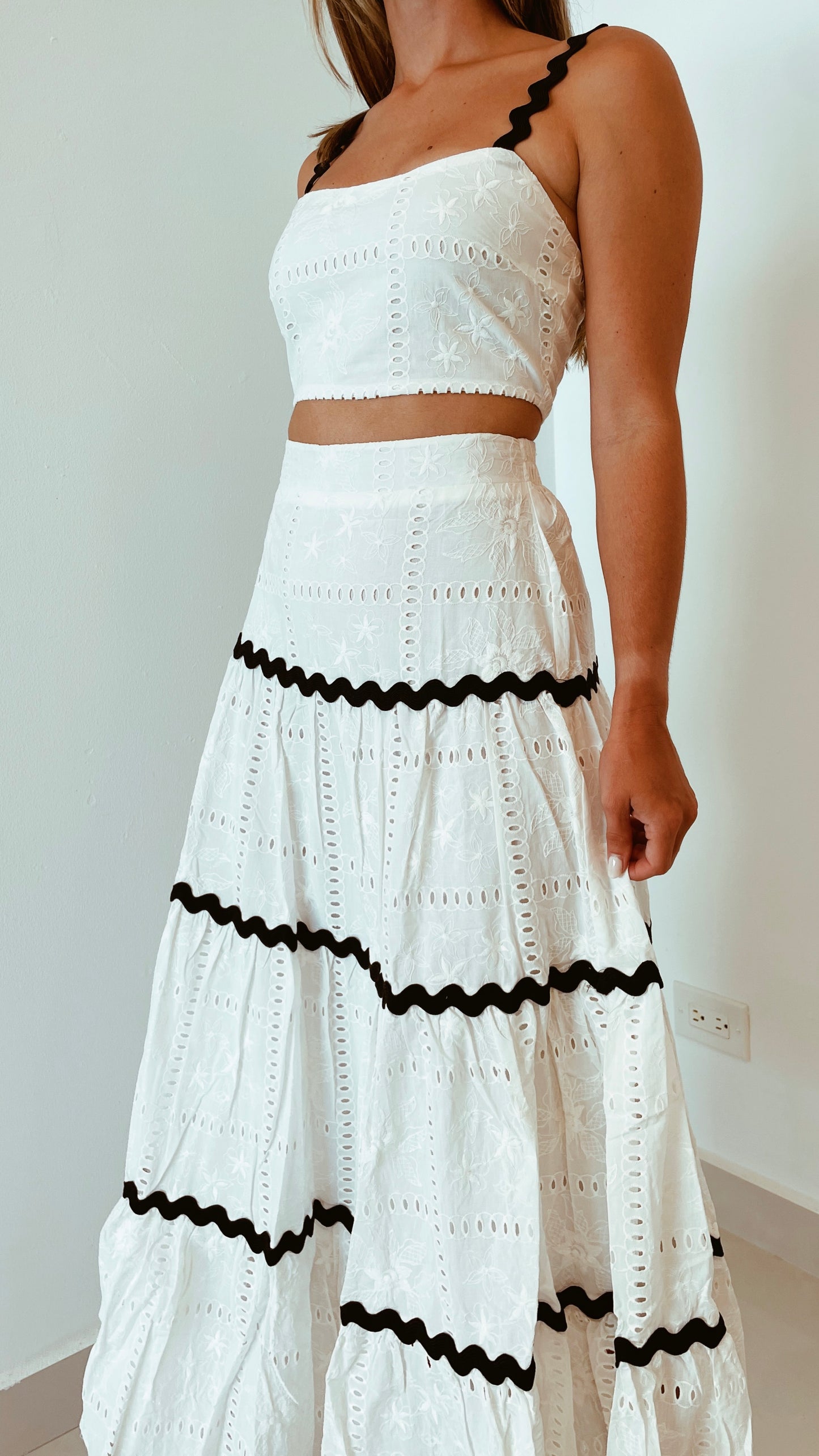 Eyelet Top and Skirt Set