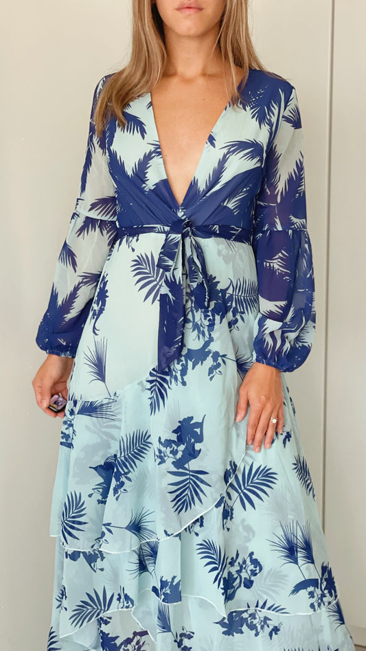 Tropical Ruffle Belted Maxi