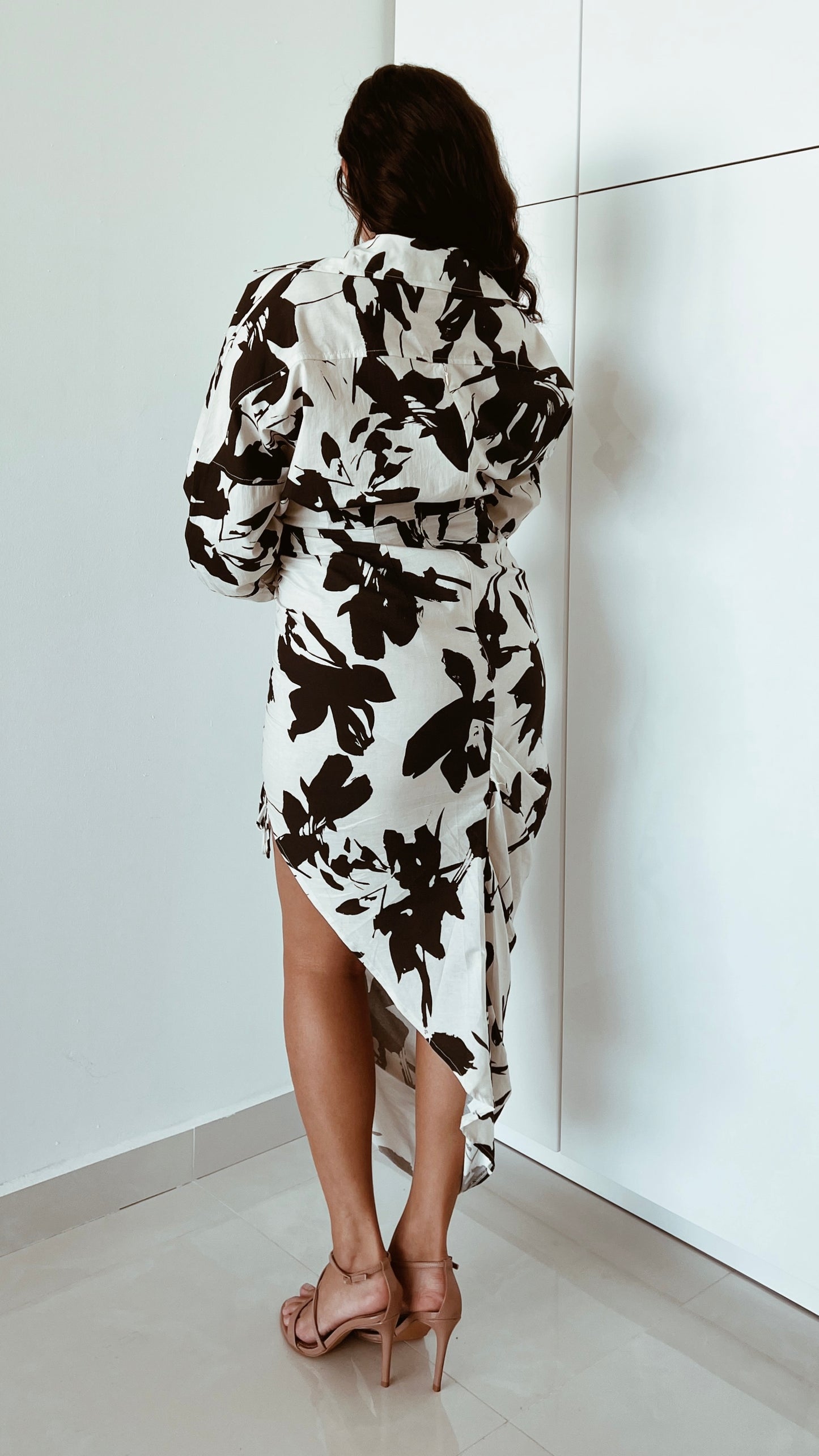 Black & White Blossom Wrap Dress