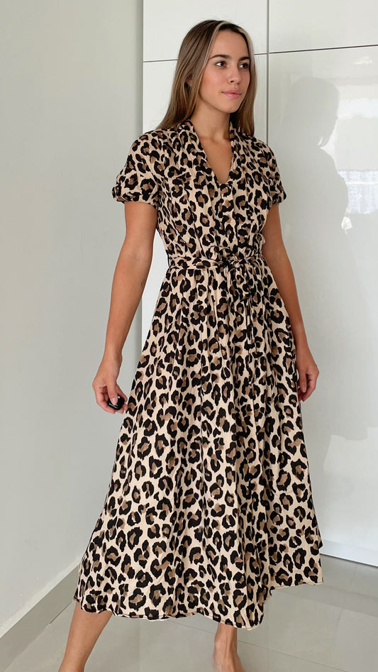 Leopard Print Belted Maxi